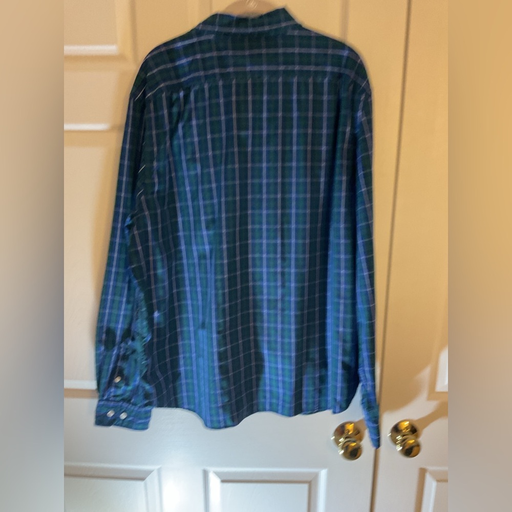 Nautica Men's Green and Blue Plaid Button Down Long Sleeve Shirt - Picture 2 of 4